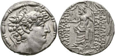 ДРЕВНЯЯ ГРЕЦИЯ, ГОСУДАРСТВО СЕЛЕВКИДОВ ТЕТРАДРАХМА 88 - 76/75 гг. до н.э. ФИЛИПП I ФИЛАДЕЛЬФ, ЗЕВС НИКЕФОРОС, АНТИОХИЯ ИЛИ ВОСТОЧНЫЙ МОНЕТНЫЙ ДВОР, EXTREMELY FINE, 15,06 гр (R1) HGC 1320 серебро 1073-8-44