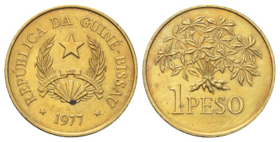 Гвинея-Бисау 1 песо 1977 год-тип KM 18 алюминиевая бронза UNC 4392-336