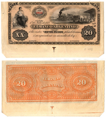 Аргентина 1 песо 1873 необрезанная банкнота Pick S1482 бумага 451-1260-1