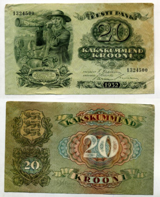 Эстония 20 крон 1932 пастух Pick 64 a бумага 7457-11-1-2