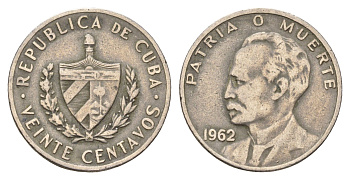 Куба 20 сентаво 1962 Хосе Марти KM 31 медно-никель 00-00