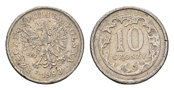 Польша 10 грошей 1993 Y 279 медно-никель 4684-961