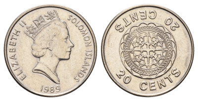 Соломоновы Острова 20 центов 1989 KM 28 сталь плакированная никелем UNC 4671-351