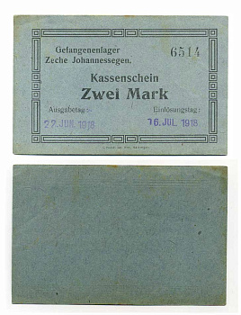 Германия 2 марки 1918 лагерь временного задержания в Бреденшайде Tieste 076.21.IV бумага aUNC 504-5-2-1