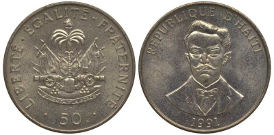 Гаити 50 сантимов 1991 Шарлемань Перальт KM 153 медно-никель UNC M50-12