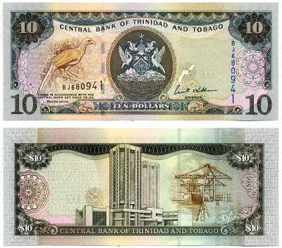 Тринидад и Тобаго 10 долларов 2006 подпись 8, номер синий, TDLR Pick 48 бумага UNC (пресс) 2197-19-2-1