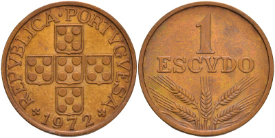 Португалия 1 эскудо 1972 KM 597 бронза 4561-636