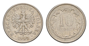 Польша 10 грошей 1993 Y 279 медно-никель 4632-429