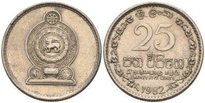 Шри-Ланка 25 центов 1982 KM 141.2 медно-никель 4567-313