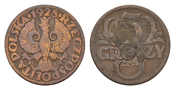Польша 5 грошей 1928 Y 10a бронза 4651-643