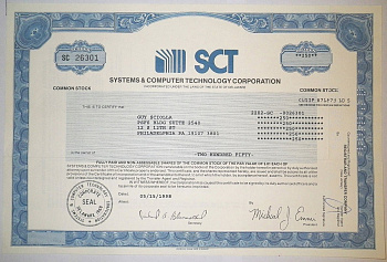 США, SYSTEMS AND COMPUTER TECHNOLOGY CORPORATION 250 акций 1998 США бумага 8805-25-1