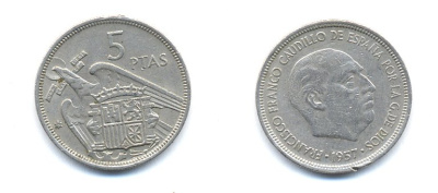 ИСПАНИЯ 5 ПЕСЕТ 1971 KM 786 медно-никель 54-1534