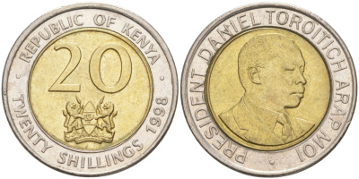 Кения 20 шиллингов 1998 Дэниэл арап Мои KM 32 биметалл 4511-543