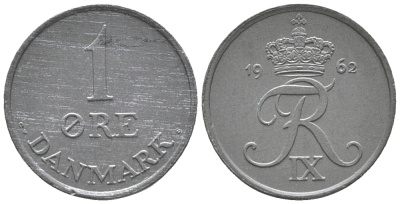 ДАНИЯ 1 ЭРЕ 1962 C; S, ФРЕДЕРИК IX (1947-1972) KM 839.2 цинк UNC 100-1128