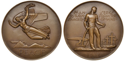 США медаль 1936 мир, крестьянин, эротика, 68,1 мм, 160,4 гр  бронза    8-1-07-07