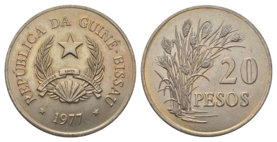 Гвинея-Бисау 20 песо 1977 KM 21 медно-никель UNC 3897-1132