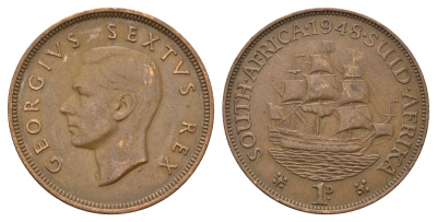 ЮАР 1 пенни 1948 Георг VI (1936-1952), точка после даты KM 34.1 бронза 4517-1143