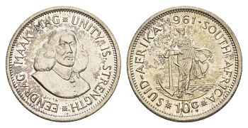 ЮАР 10 центов 1961 KM 60 серебро UNC 4177-324