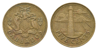 Барбадос 5 центов 1973 маяк Саут-Пойнт KM 11 латунь 4664-644