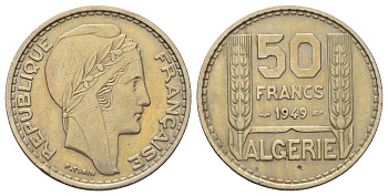 Алжир 50 франков 1949 год-тип KM 92 медно-никель 65-636