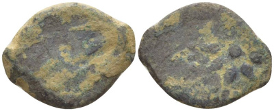 Иудея, династия Хасмонеев прута (известна как 'лепта вдовы') 104 - 76 гг. до н.э. Александр Яннай, греческая легенда 'Царя Александра', якорь / 8-ми лучевая звезда, между лучей та же легенда на иврите, Иерусалим Hendin 1150 медь 1073-20-111