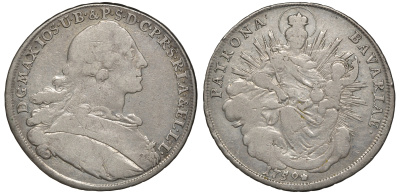 Бавария 1 талер 1759 Максимилиан III Иосиф Карл, Мадонна KM 223.2, Hahn 306, Davenport 1952 серебро 00-1067-7-54