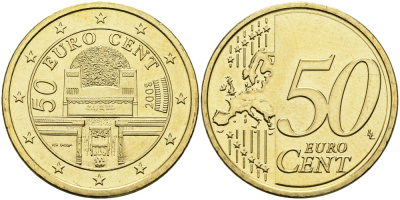 Австрия 50 евроцентов 2008 Венский сецессион KM 3141 нордик  UNC M44-21