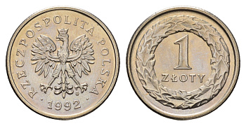 Польша 1 злотый 1992 Y 282 медно-никель UNC 106-141
