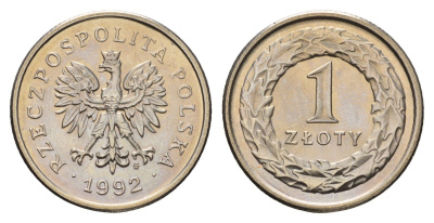 Польша 1 злотый 1992 Y 282 медно-никель UNC 106-141