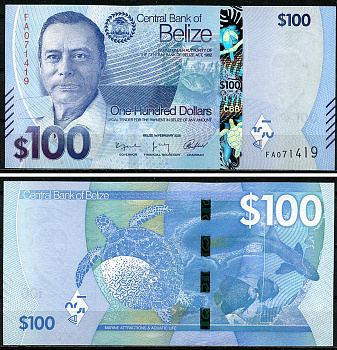 Белиз 100 долларов 2025 Джордж Кэдл Прайс, черепаха, акула Pick 78  бумага  UNC (пресс) 451-1187-1