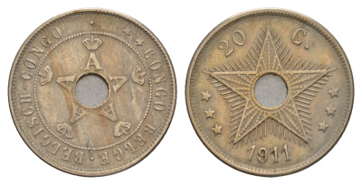 Бельгийское Конго 20 сантимов 1911 KM 19 медно-никель 4654-1133