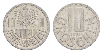 Австрия 10 грошей 1990 KM 2878 алюминий 4528-538
