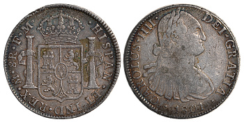 Мексика 8 реалов 1801 Мехико, Карл IV KM 109 серебро 633-114