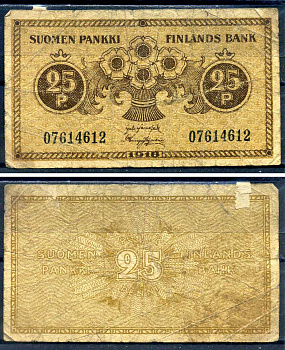 Финляндия 25 пенни 1916 Pick 17 бумага 8614-12-4-2