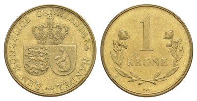 Гренландия 1 крона 1957 KM 10 алюминиевая бронза UNC 1527-1044