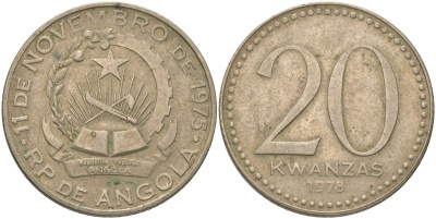 Ангола 20 кванз 1978 KM 87 медно-никель 4620-726