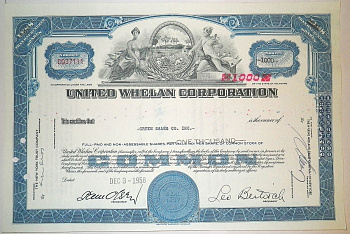 США, UNITED WHELAN CORPORATION 1000 акций 1958 США бумага 00-00