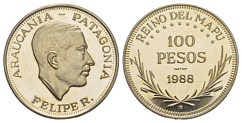 Араукания и Патагония 100 песо 1988 Филипп I ( 1951-2014 ) X 22 медно-никель 1521-945