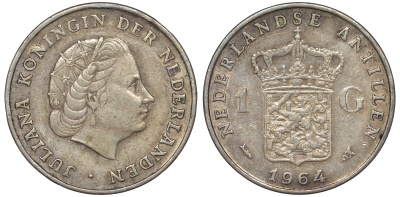 Нидерландские Антилы 1 гульден 1964 Юлиана (1948-1980) KM 2 серебро 36-1034