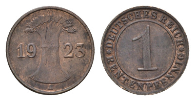 Германия 1 рентенпфенниг 1923 A KM 30, J. 306 бронза 46-2051