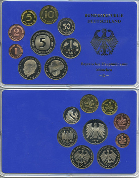 ФРГ набор из 9 монет 1976 D, официальный государственный набор, в пластике    PROOF  3540-3-1