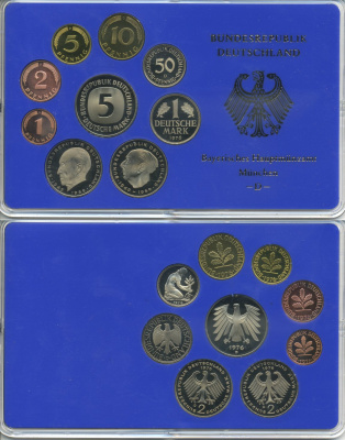 ФРГ набор из 9 монет 1976 D, официальный государственный набор, в пластике    PROOF  3540-3-1
