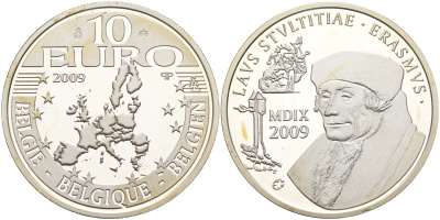 Бельгия 10 евро 2009 Эразм Роттердамский KM 285 серебро PROOF 06-266-13