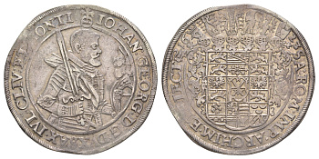 Саксония, Альбертинская линия 1 талер 1623 Иоган Георг I (1591-1656) KM 132, Davenport 7601, Schnee 818 серебро 00-805-27