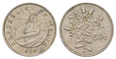 Мальта 50 центов 1986 KM 81 медно-никель 4622-557