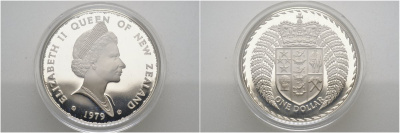 Новая Зеландия 1 доллар 1979 герб Новой Зеландии, Елизавета II (1952-2022) KM 48а серебро PROOF 3-4-7-15