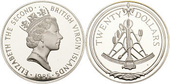 Британские Виргинские острова 20 долларов 1985 секстант KM 50 серебро  PROOF  1095-2-33