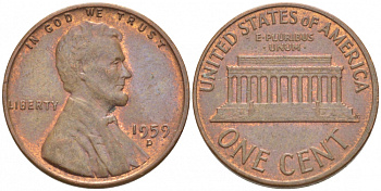 США 1 цент 1959 D, Авраам Линкольн KM 132 медь цинк UNC 3309-226