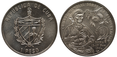 Куба 1 песо 1996 FAO, международная конференция в Риме KM 731 медно-никель UNC M3-20