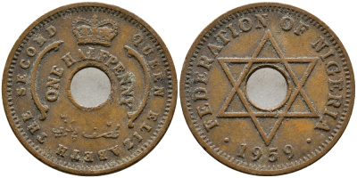 Нигерия 1/2 пенни 1959 Елизавета II (1952-), Британский протекторат KM 1 бронза 4387-161